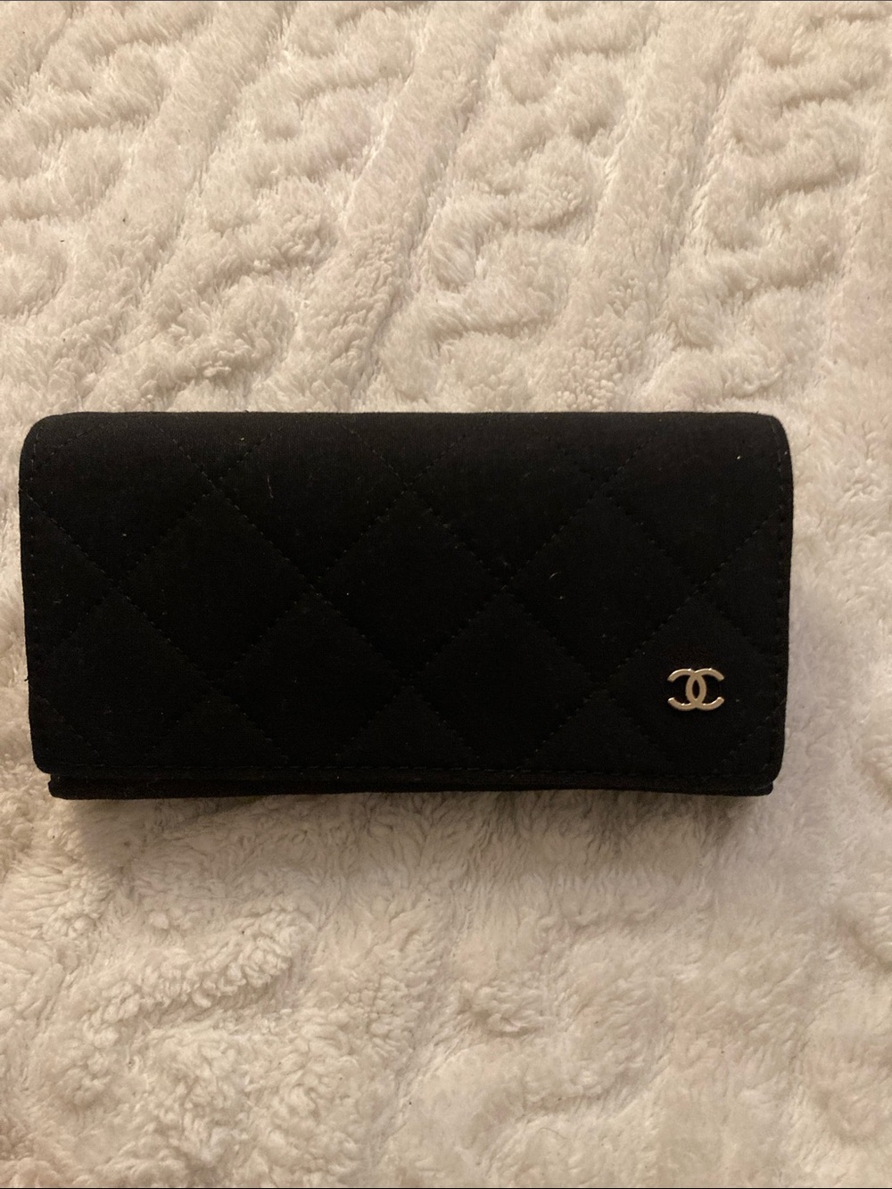 CHANEL Black Quilted eyewear case with Gold CC Accent